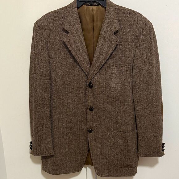 Canali For Bloomingdales Mens Sport Jacket Brown Tweed with Suede Elbow Patches. - Picture 1 of 14